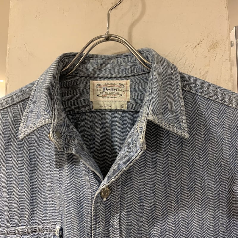 80s POLO RALPH LAUREN L/Sシャツ ラルフローレン ヘリンボーン