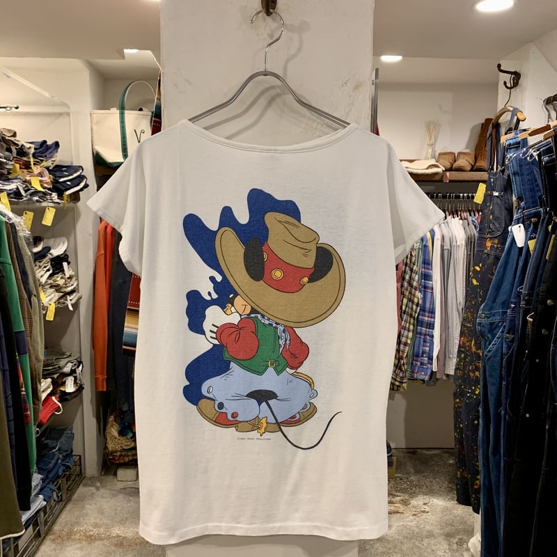 90s　©︎Disney　ブチ抜きミッキー　前後貫通　両面プリント　短丈スウェット 90s WALT DISNEY PRODUCTIONS ショートスリーブTシャツ ミッキー