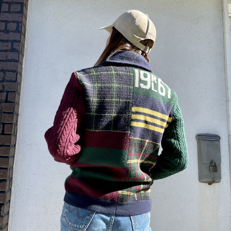 Ralph Lauren パッチワーク カーディガン ショールカラー アメカジ POLO RALPH LAUREN ショールカラーニットカーディガン パッチワーク