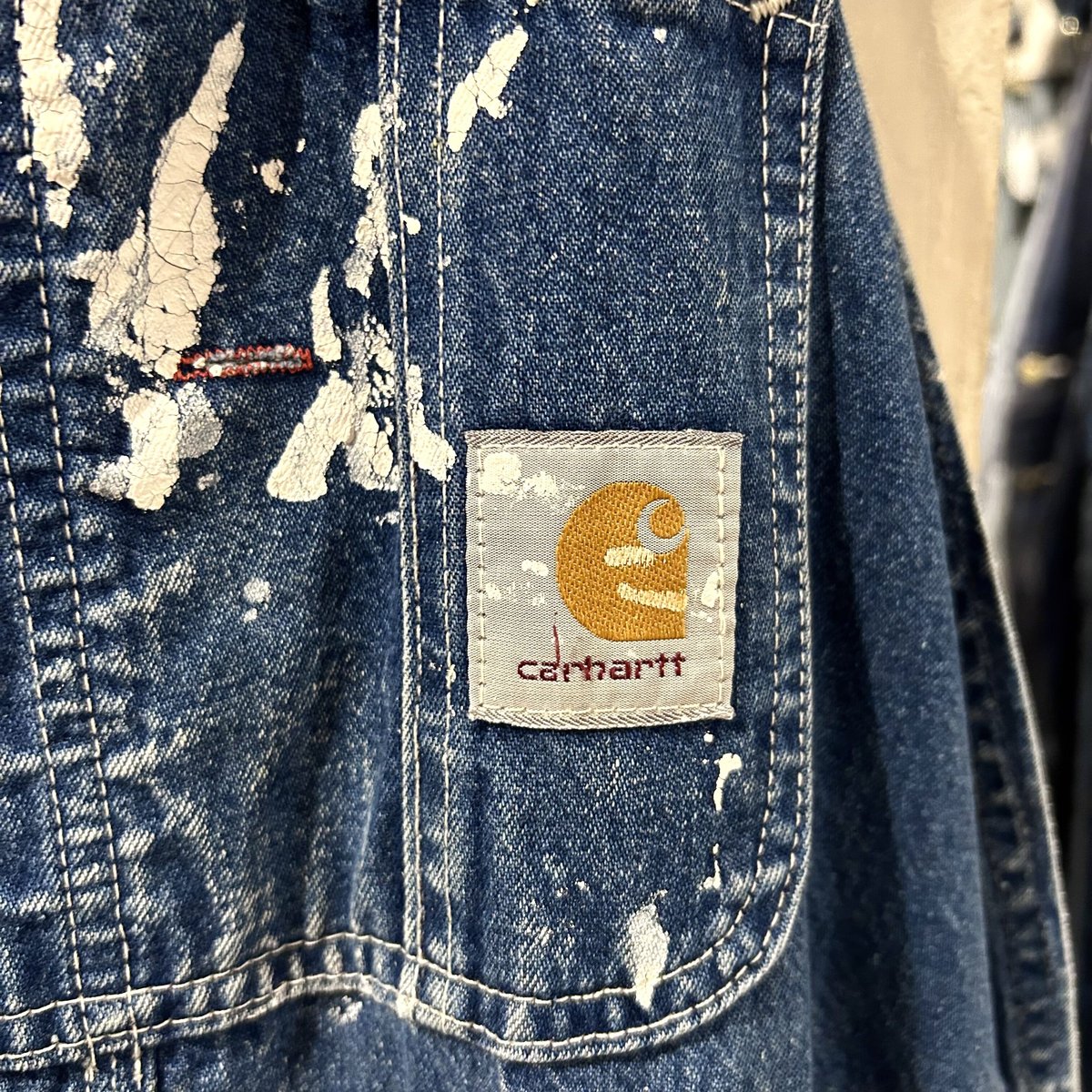 90s Carhartt デニムオーバーオール カーハート ペンキ飛び