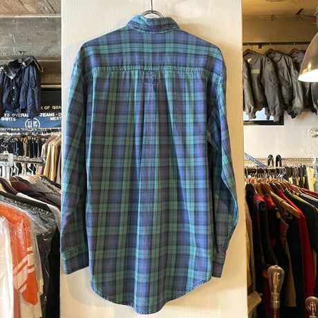 90s　L.L.Bean　L/S ボタンダウンシャツ　USA製　ロングスリーブ　エルエルビーン　コットンシャツ　チェック柄　(S2905)