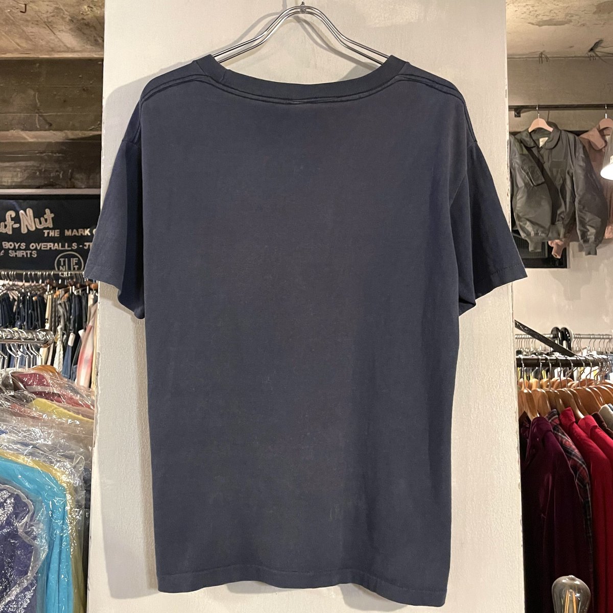 80s フロッキー　3段　 トリコタグ　NAVY XL カレッジプリント 80年代 80s アメリカ製 チャンピオン ネイビー グレー 両面