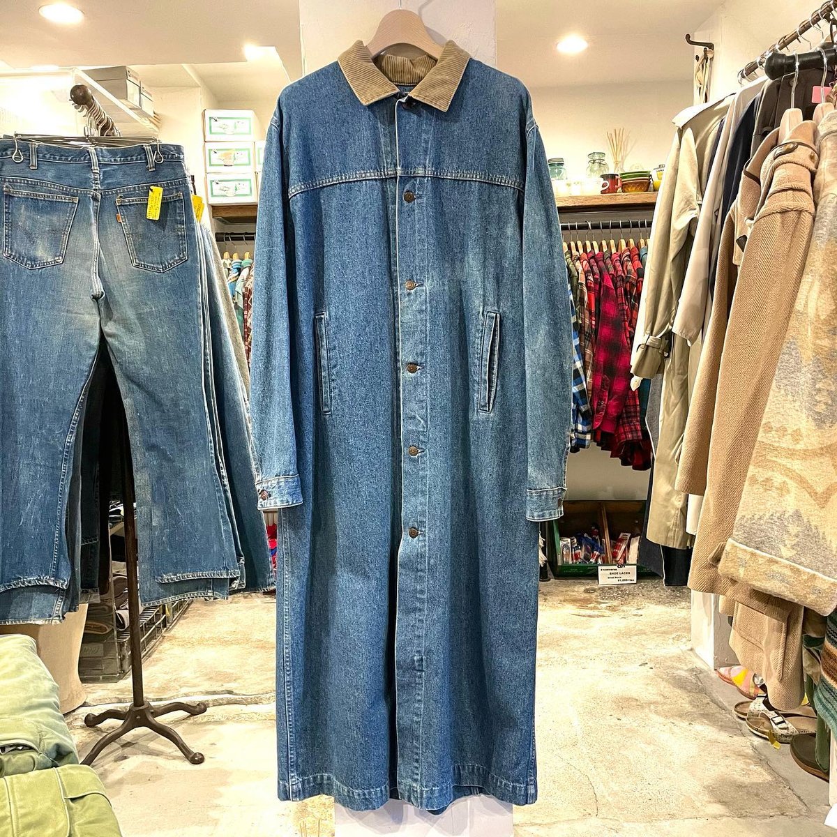 Levis 75070-9514 90s USA製 デニムロングコート 襟コーデュロイ デカパ Levis 75070-9514 90s USA製 デニムロングコート 襟コーデュロイ デカパ
