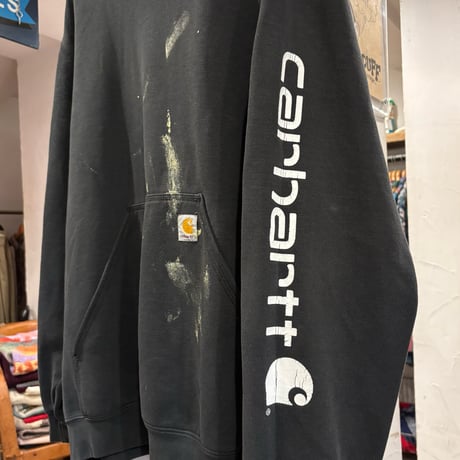 carhartt　Original Fit　プルオーバーパーカー　Size L　袖プリント　カーハート　ブラック　(S4509)