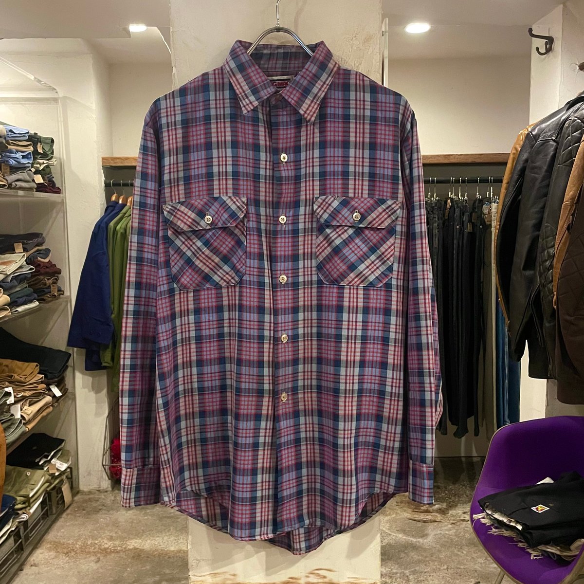 BIG MAC L/S シャツ Size M USA製 チェック柄 寒色系 ビッグマック (S