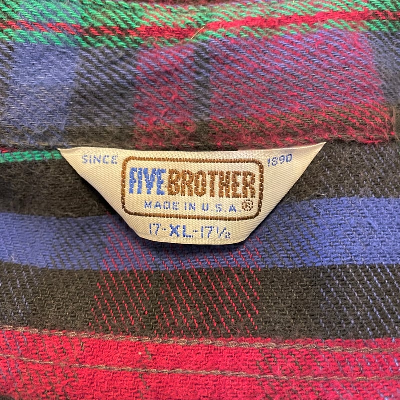 70s FIVE BROTHER L/S ネルシャツ USA製 Size XL ファイブブラザ