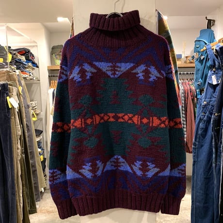 90s　POLO by Ralph Lauren　ウールセーター　タートルネック　ネイティブ柄　ラルフローレン　WOOL 100%　(S3020)