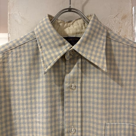 70s　PENDLETON　L/S ウールシャツ　Size M　USA製　ペンドルトン　水色×白　(S4527)