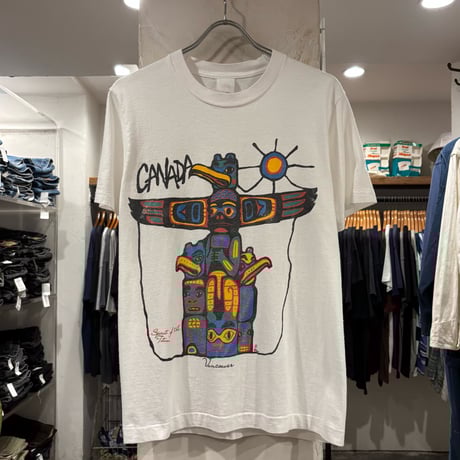 80s　FRUIT OF THE LOOM　S/S Tシャツ　Canada Vancouver　totem pole　Size S相当　トーテムポール　ネイティブ　インディアン　(S4811)