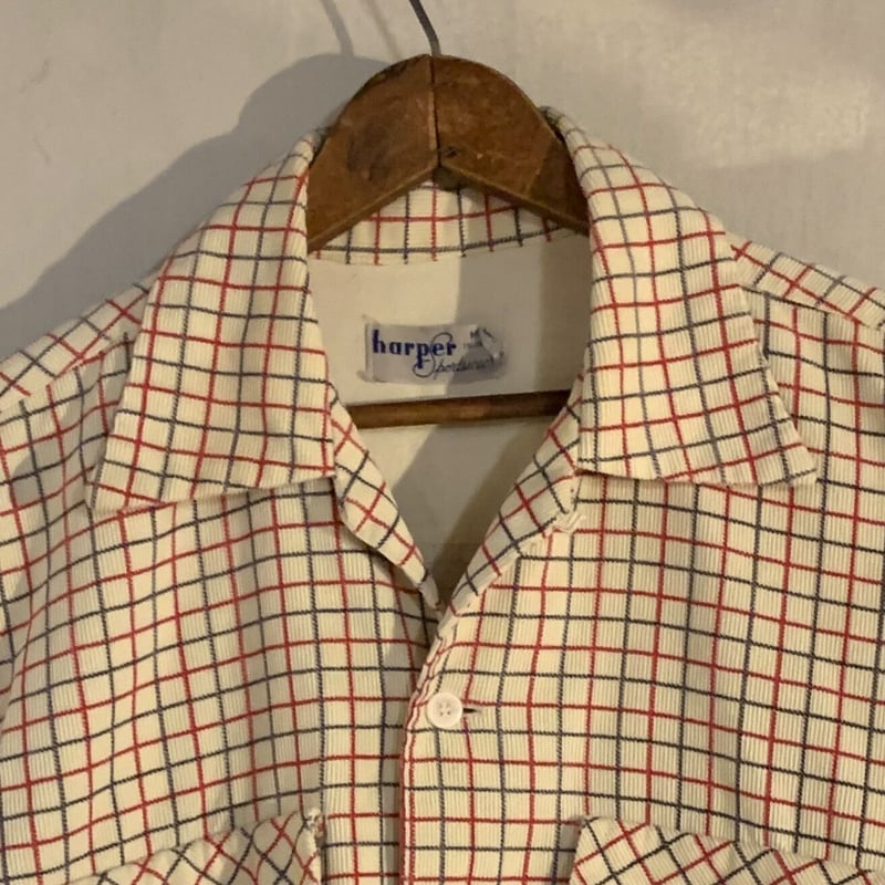 50s harper プリントコーデュロイシャツ チェック柄 ボックス
