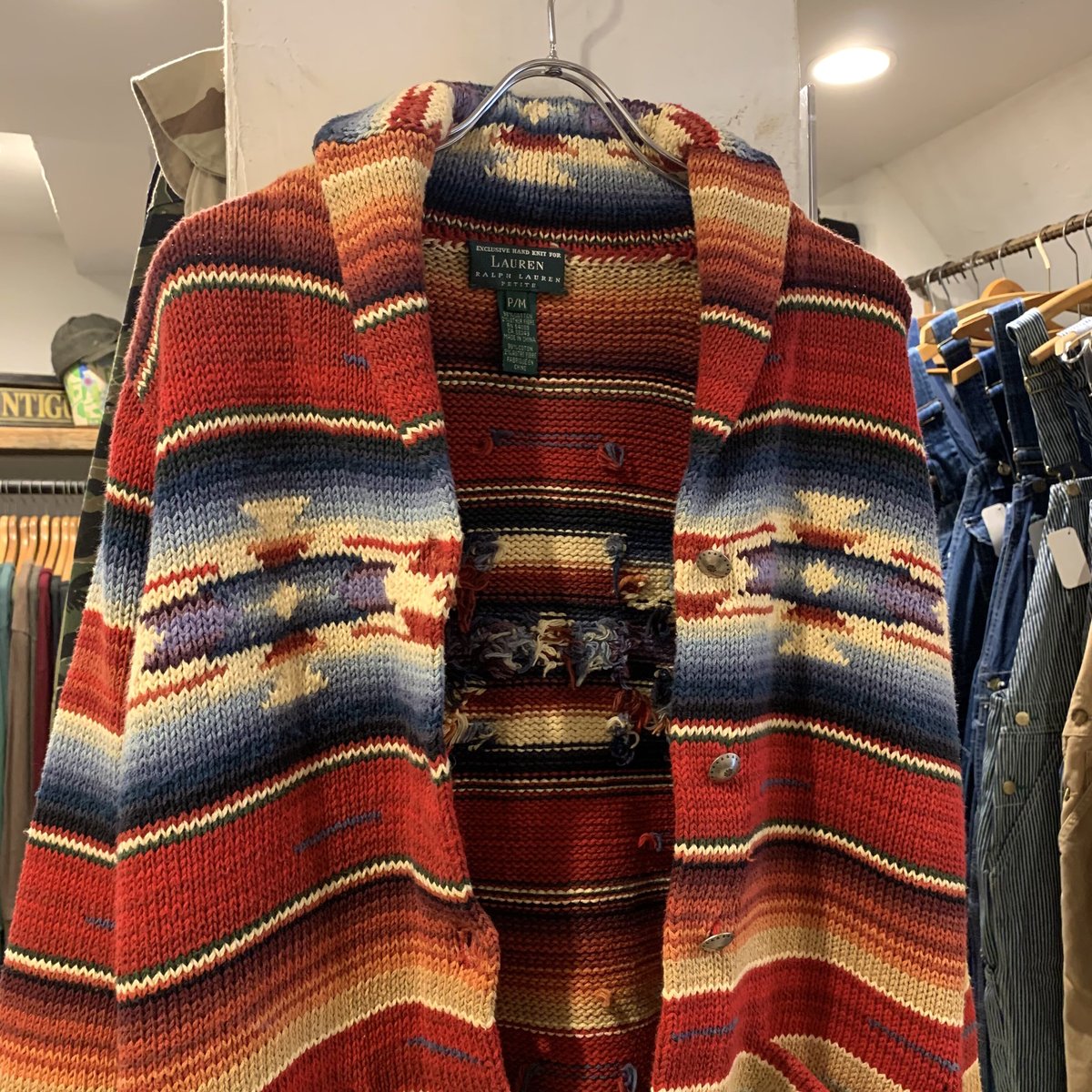 LAUREN Ralph Lauren ネイティブ柄 ショールカラーニット LAUREN Ralph Lauren ネイティブ柄 ショールカラーニット