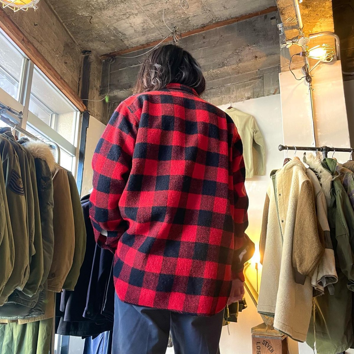 50s PILGRIM バッファローチェック柄 ウールシャツ マチ付き 赤×黒 