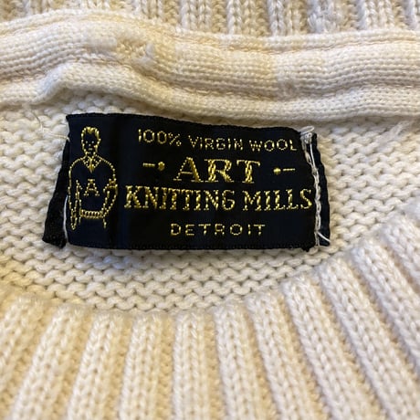 60s　ART KNITTING MILLS　Vintage Letterd Sweater　レタード　ニット　セーター　USA製　オフホワイト　DETROIT　(S3375)