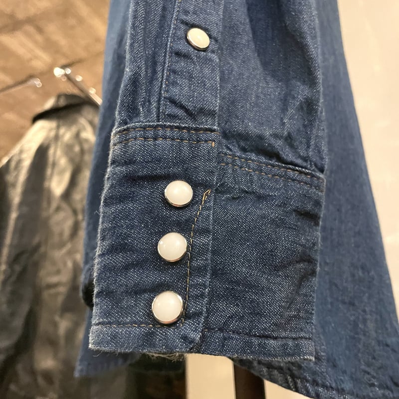 70s VINTAGE USA製 Wrangler ウエスタン デニム シャツ 70s ラングラー デニム ウエスタンシャツ 白タグ USA製 Wrangler