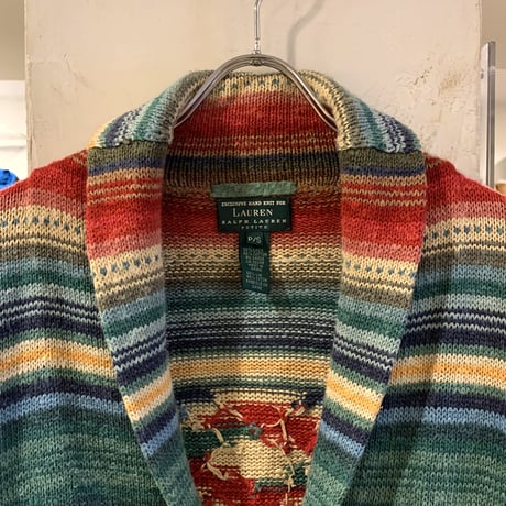 LAUREN Ralph Lauren　ネイティブ柄 ショールカラーニットガウン　ラルフローレン　P/Sサイズ　(S3586)