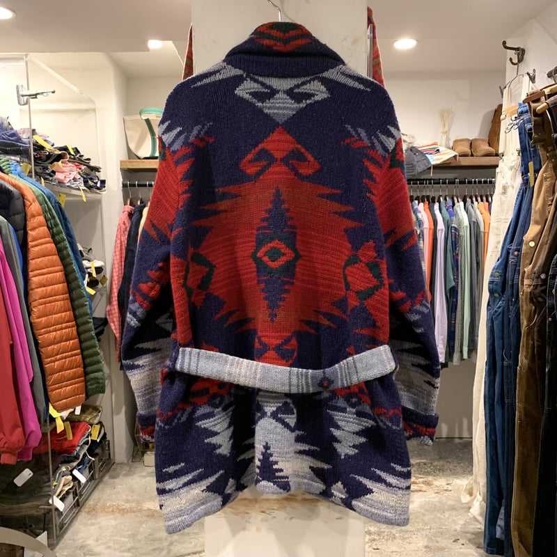 LAUREN Ralph Lauren ショールカラー ニットガウン ネイティブ柄