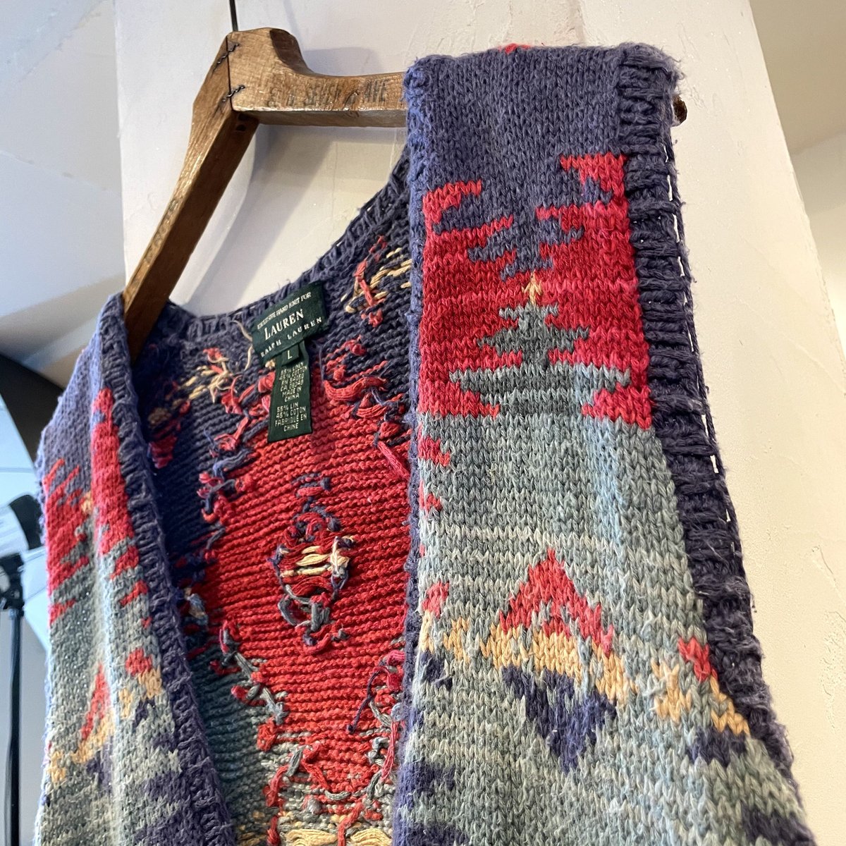 LAUREN RALPH LAUREN 90s ネイティブボーダー柄 ニットベスト LAUREN RALPH LAUREN 90s ネイティブボーダー柄 ニットベスト