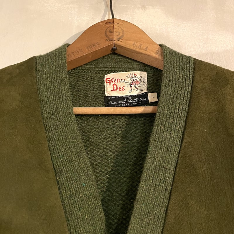 60's スウェード×ニット 切り替え カーディガン アーガイル ヴィンテージ wnv252243yecd0.jpg