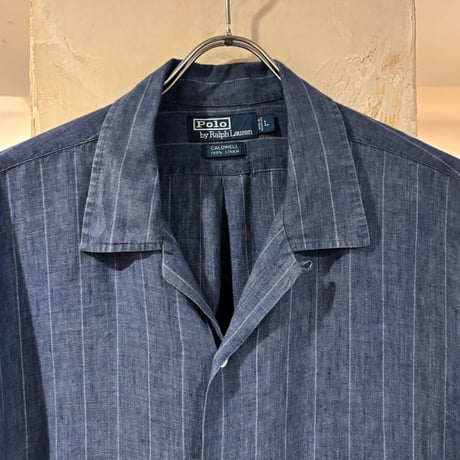 Polo by Ralph Lauren　S/S オープンカラーシャツ　CALDWELL　Size L　ポロ ラルフローレン　ストライプ柄　リネンシャツ　(S5617)