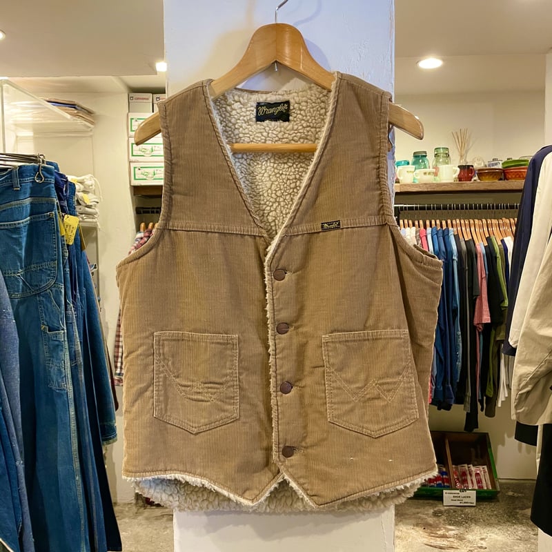 80s USA製 Wrangler コーデュロイボアベスト Wrangler - Wrangler(ラングラー) USA製 初期タグ 裏ボア コーデュロイ