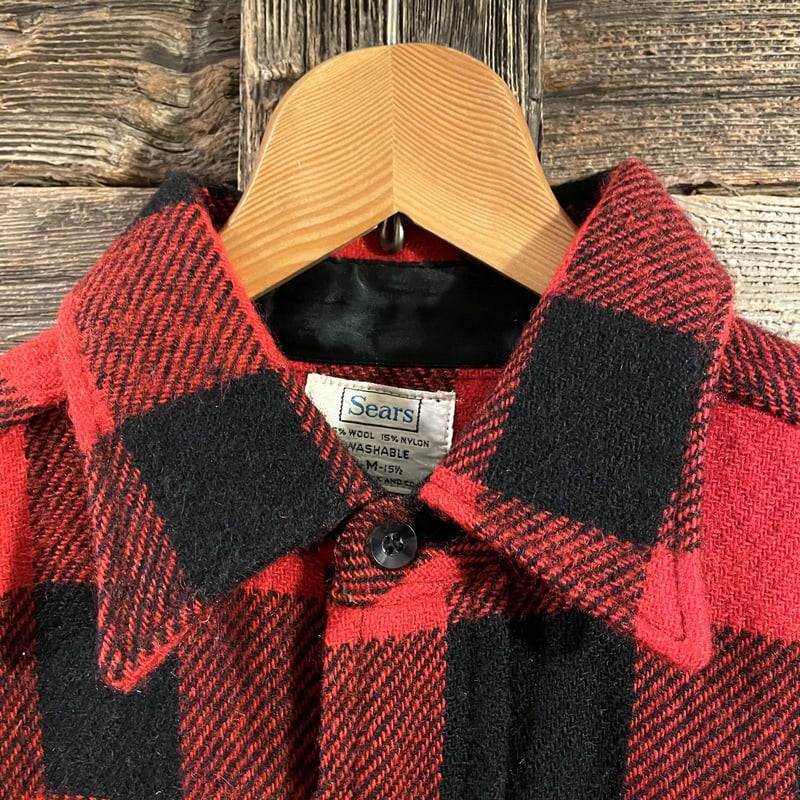 Sears 60s USA製 ウールシャツ マチ付き バッファローチェック 赤x黒