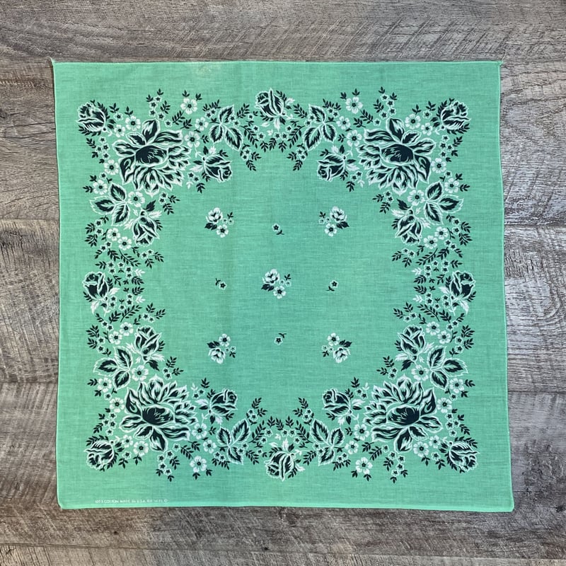 Bandana ヴィンテージバンダナ ミントグリーン USA製 フラワープリント
