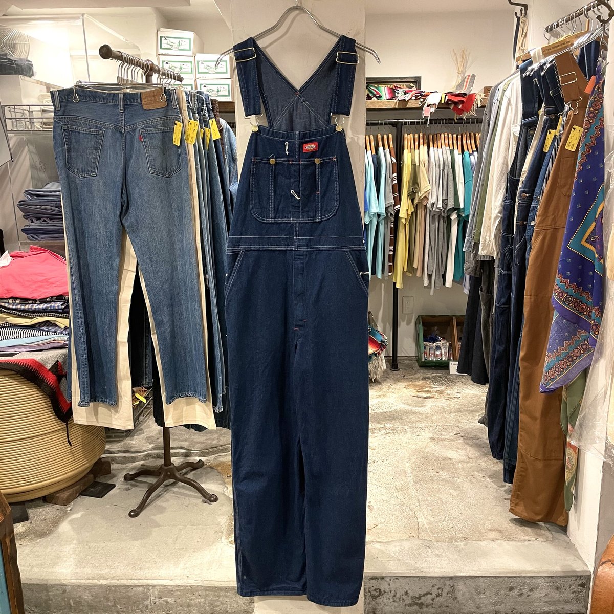 90s Dickies 濃紺デニムオーバーオール/サロペット/古着/W44L32 USA製 Dickies 濃紺デニムオーバーオール/サロペット/古着W44L34