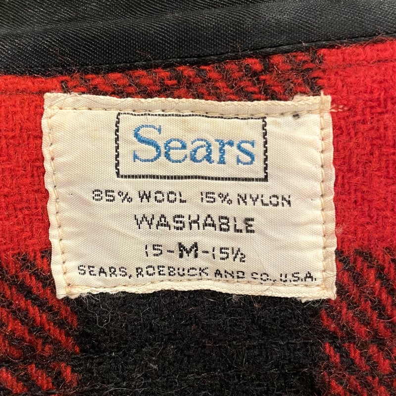 Sears 60s USA製 ウールシャツ マチ付き バッファローチェック 赤x黒