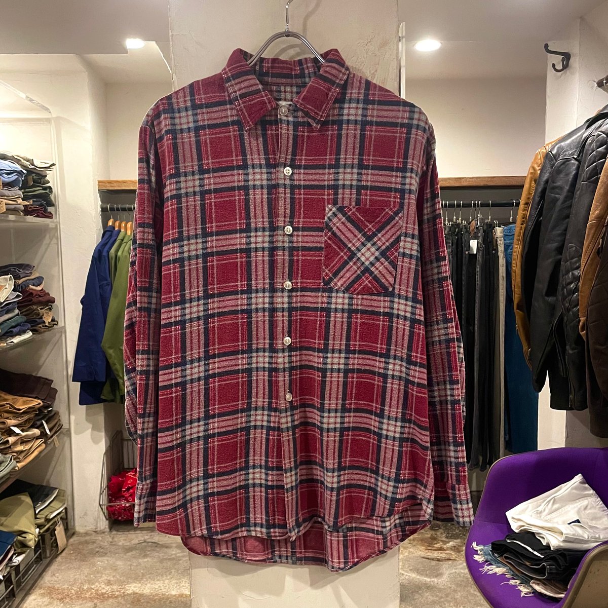 90s Sears L/S プリントネルシャツ Size M 15-15½ コットンシャツ シ
