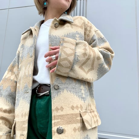 LAUREN　Ralph Lauren　Native Blanket Coat　ネイティブ柄ブランケットコート　コンチョボタン　(S1812)