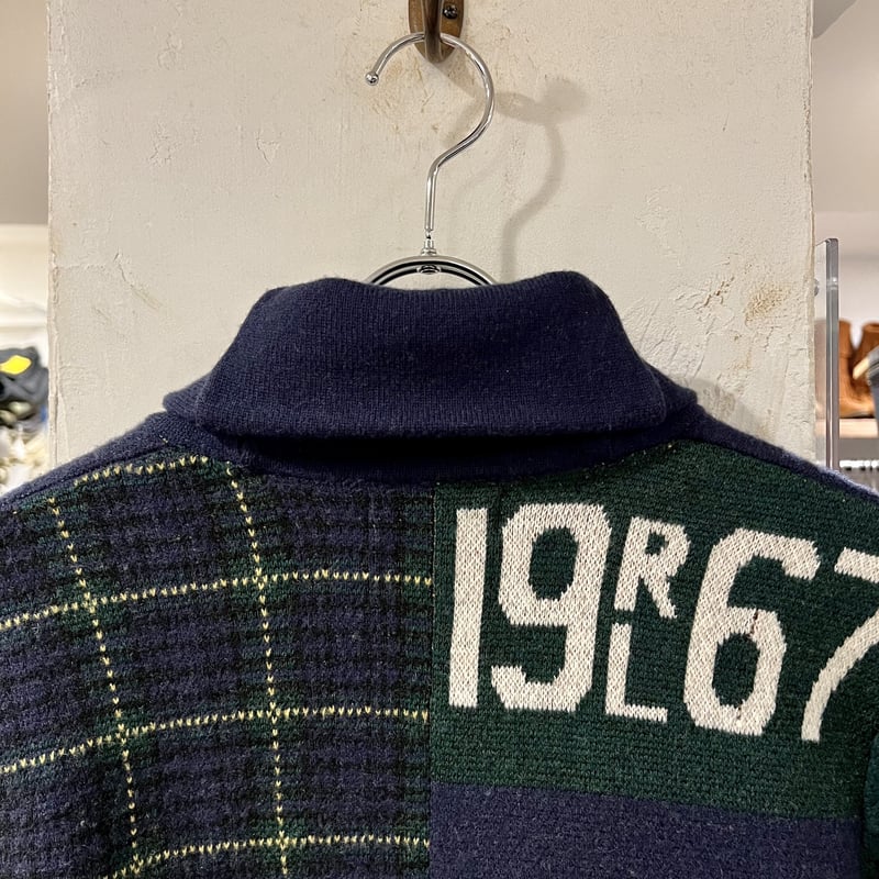 超スペシャル 80's 圧巻のパッチワーク柄 ラルフローレン ニットカーディガン POLO RALPH LAUREN ショールカラーニットカーディガン パッチワーク