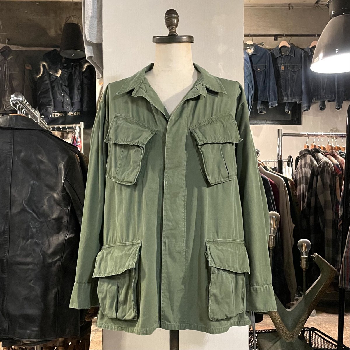 60s ジャングルファティーグ ジャケット 5th リップストップ S-L 70's アメリカ軍 実物 ジャングルファティーグ ジャケット 5th