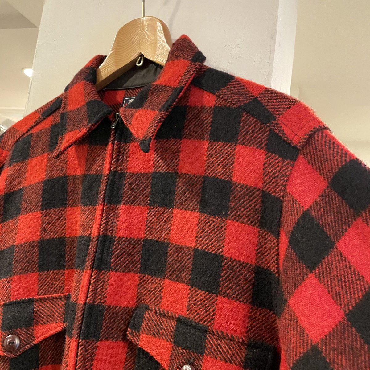40s 50s Woolrich バッファローチェック ウールシャツ 短丈 40's【ビンテージ】【ウールリッチ】【Woolrich】【赤×黒
