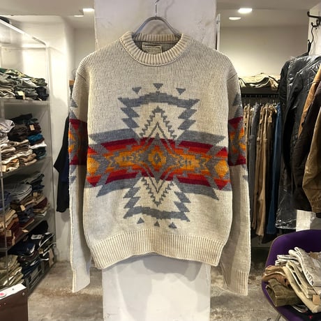 70s　Pendleton　ネイティブ柄ニット　ペンドルトン　WOOL 100％　Size L　USA製　(S3924)