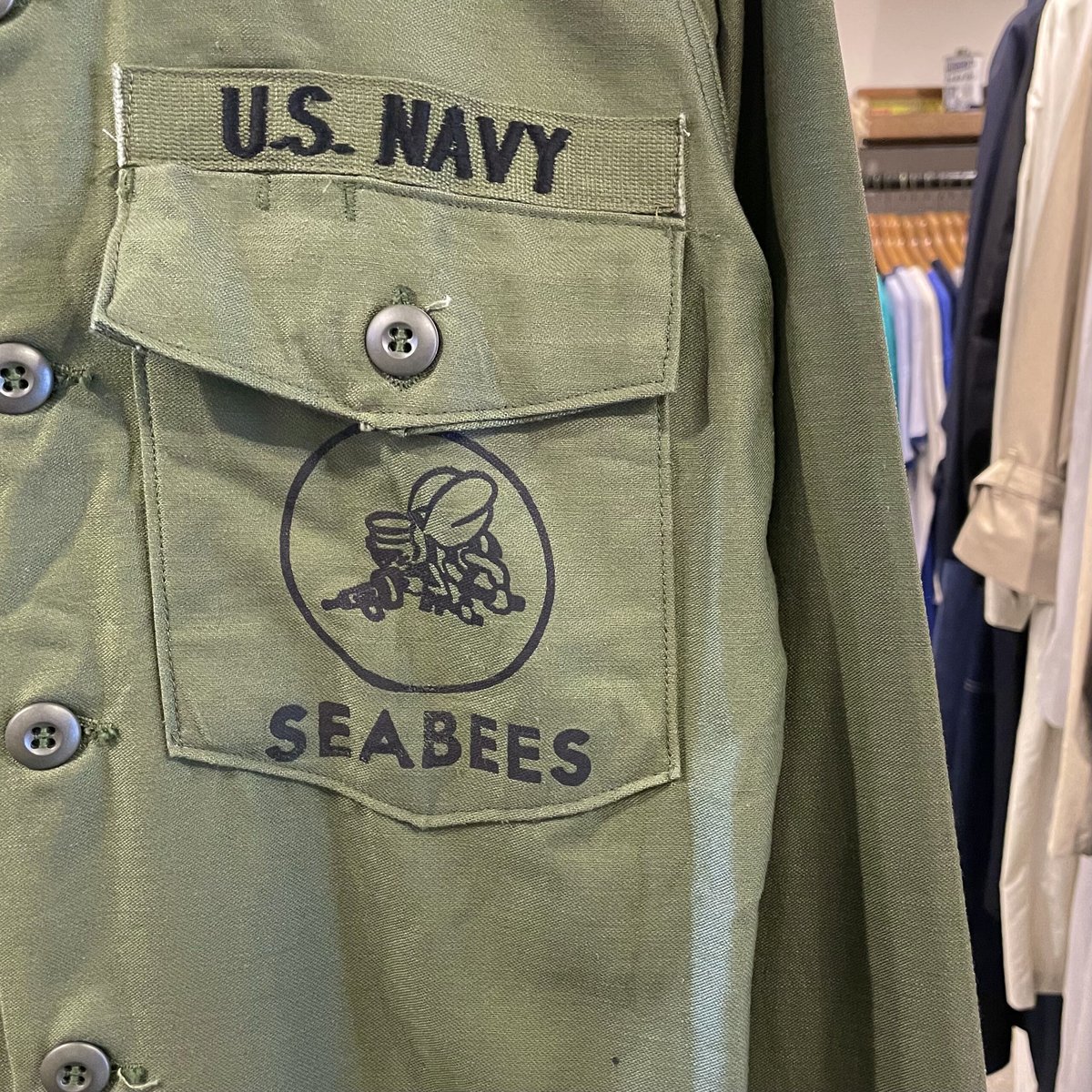 OG107 U.S. NAVY スヌーピー ユーティリティシャツ　ジャケット ミリタリー ジャケット 70年代 ベトナム戦争 スヌーピー刺繍 OG