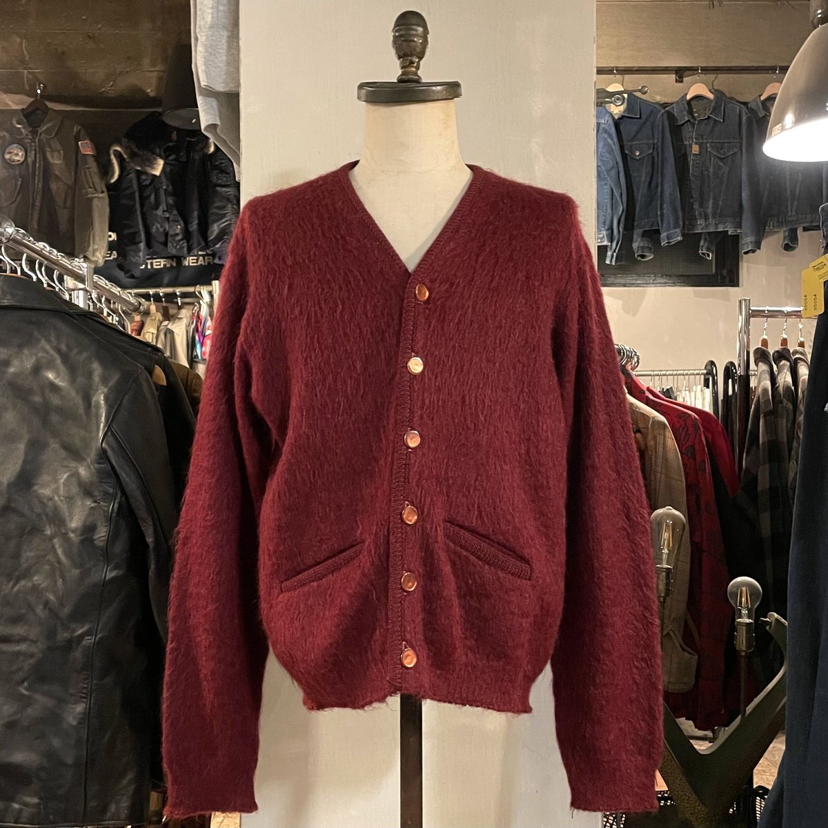 60s vintage mohair cardigan モヘアカーディガン着丈680cm - トップス