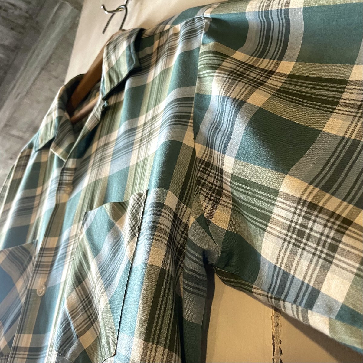 TOWNCRAFT 60s オープンカラーシャツ L グリーン タウンクラフト ( TOWNCRAFT ) 60s OMBRE LOOP COLLAR SHIRT