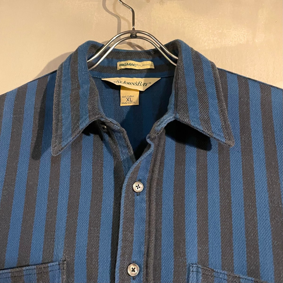 80s BIG MAC ST JOHN'S BAY ネルシャツ USA製 XL 古着 80s USA製 St John's Bay BIG MAC ブルー × グレー × ブラック