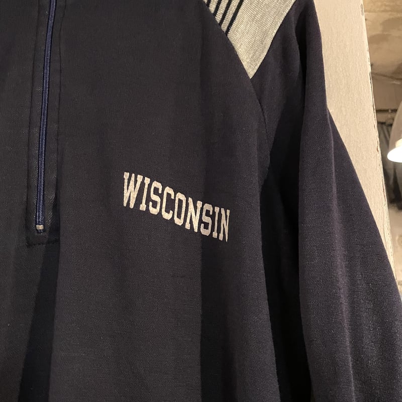 90s Champion ハーフジップ スウェット WISCONSIN ネイビー×グレー (S