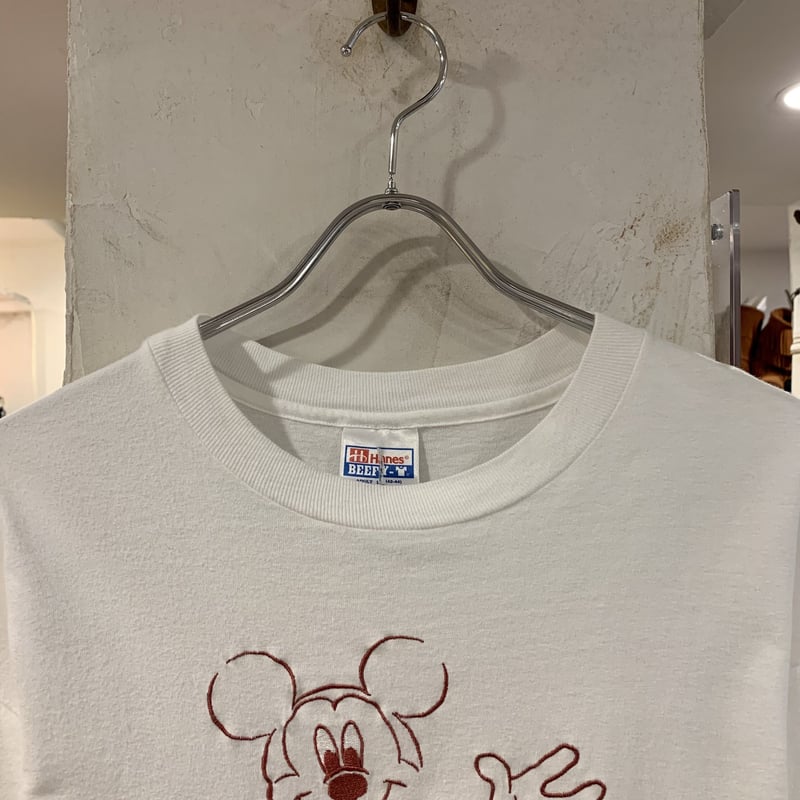 Hanes ヘインズ ショートスリーブ 刺繍デザインTシャツ ミッキーT