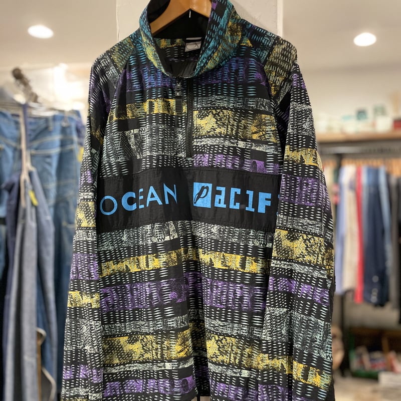 OP ハーフジップ プルオーバー 総柄 ナイロンジャケット 80s