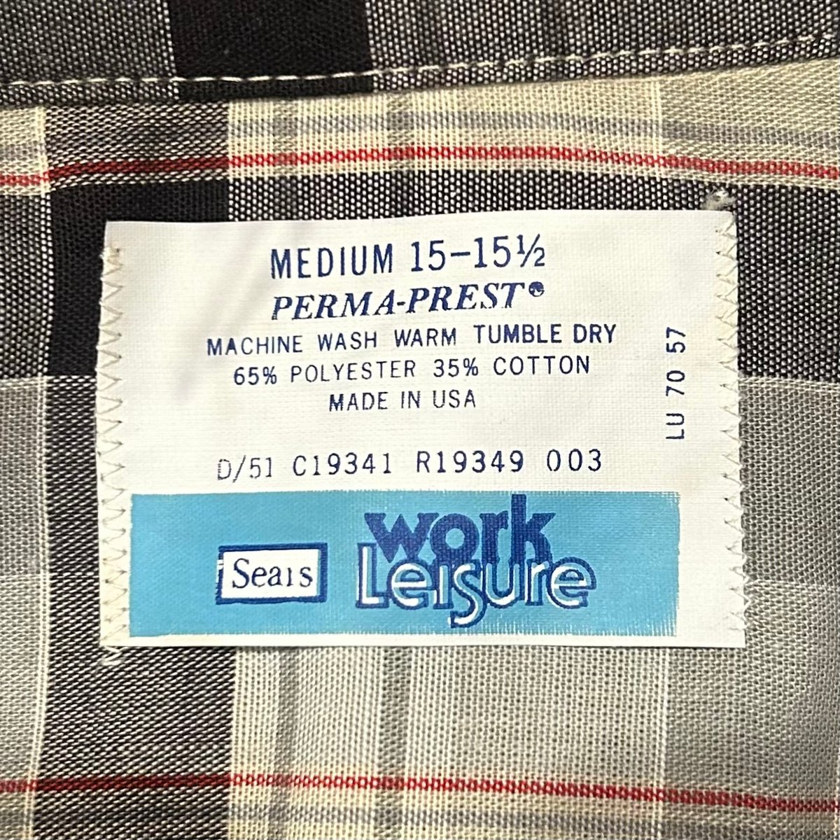 70s Sears L/Sチェックシャツ 長袖シャツ Size M USA製 DEADSTOC