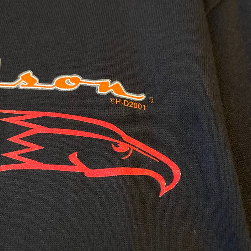 2001 ハーレーダビッドソン tシャツ レッドフェードUSA製ハクトウワシ L レッドハンドショートスリーブTシャツ -ハーレーダビッドソン