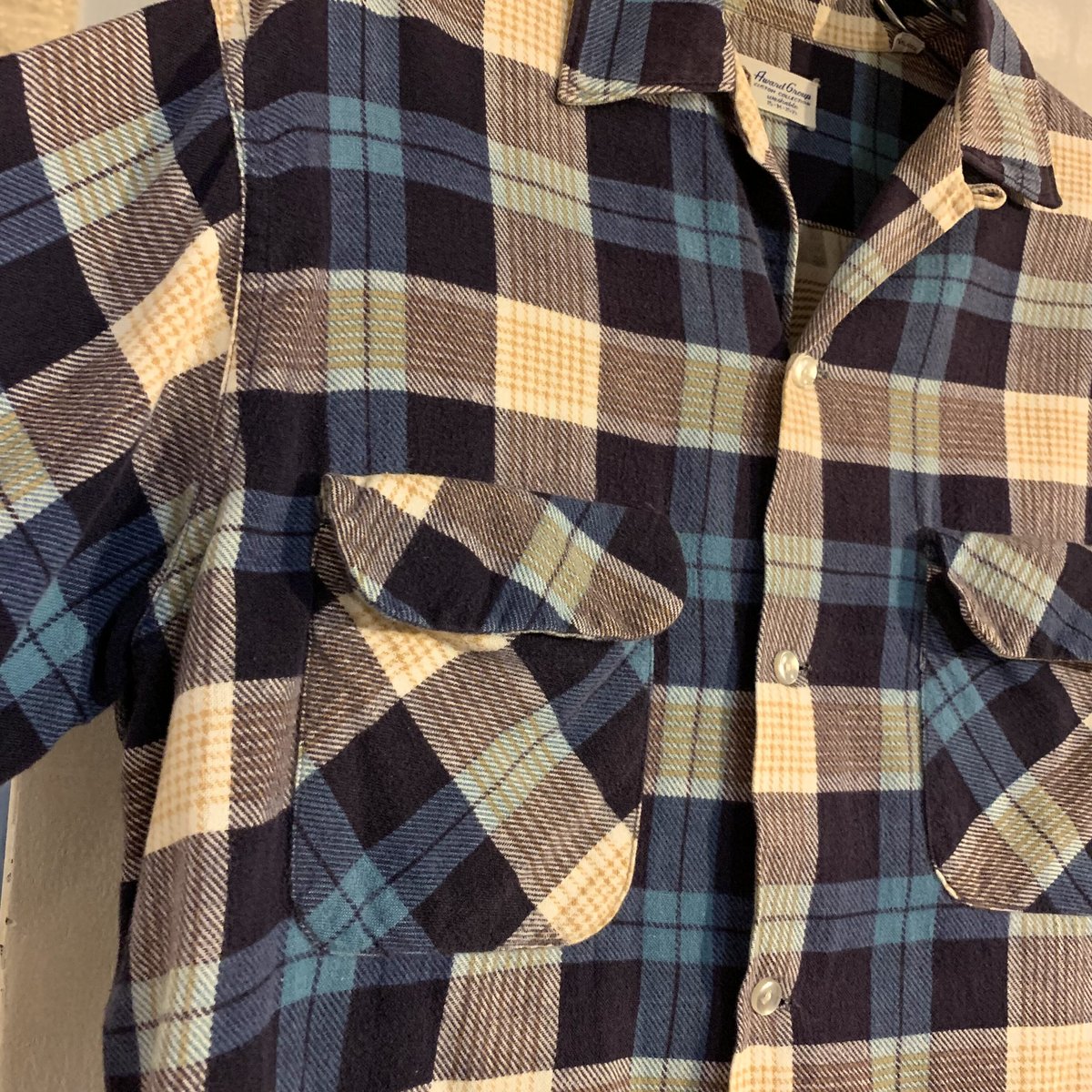 60s Japan vintage ポリ　リネン混紡　開襟ボックス半袖シャツ 60s Japan vintage ポリ リネン混紡 開襟ボックス半袖シャツ