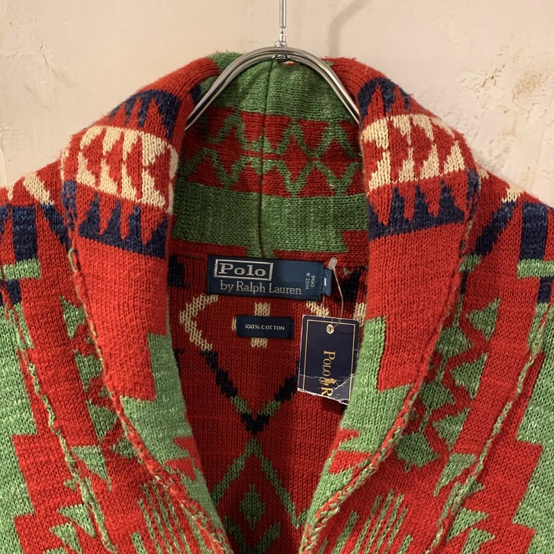 90s Polo by Ralph Lauren ネイティブ柄 ショールカラーニットガウン ラ...