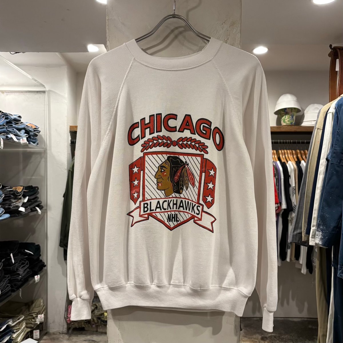 80s Hanes Chicago Black Hawks L/S スウェットシャツ USA製