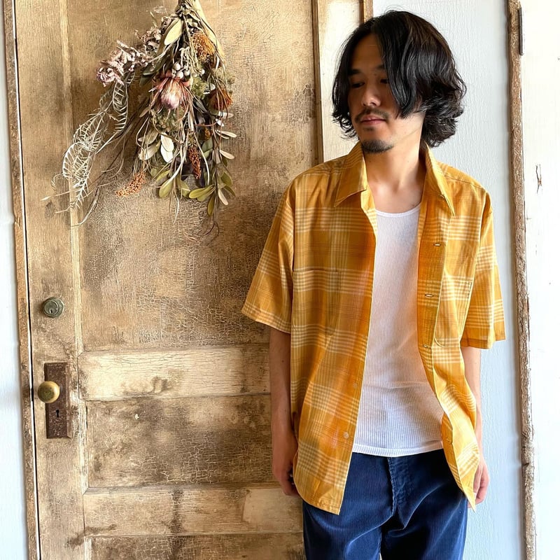 60’s BRENT vintage open collar shirt M VINTAGE) 1960'S BRENT SHADOW PLAID RAYON OPEN COLLAR BOX