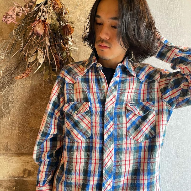 80s Wrangler ウエスタン ネルシャツ USA製 ラングラー (S2898 80s Wrangler ウエスタン ネルシャツ USA製 ラングラー (S2898