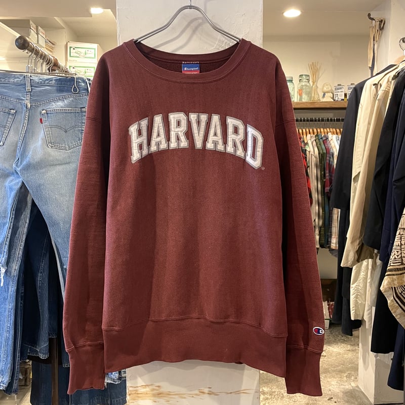 美品レアカラー90s USA製 HARVARD リブラインリバースウィーブ M 90s USA製 Championチャンピオン HARVARD 刺繍 リバースウィーブ