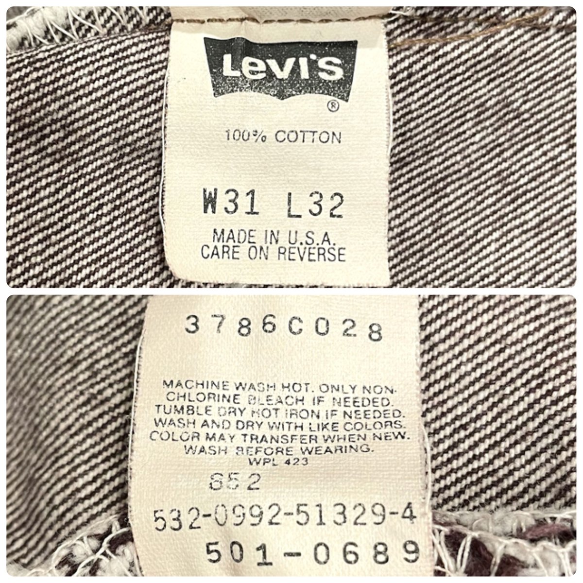 90s USA製 Levi's リーバイス 501 ブリーチ 白 赤文字 35